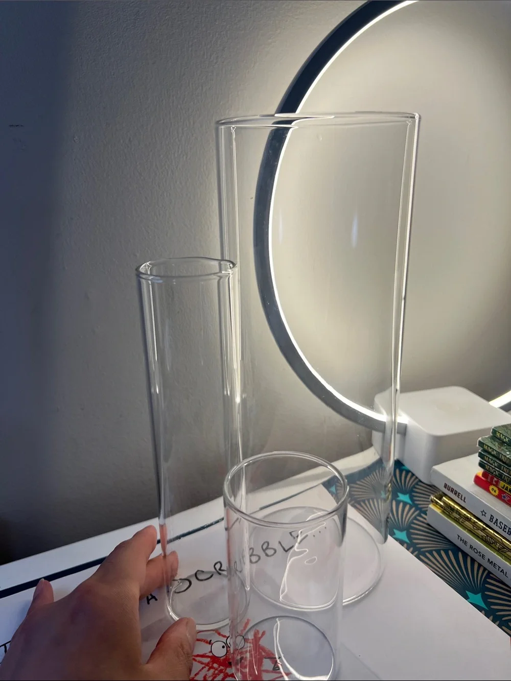 Clear Glass Cylinder Vase Set - Transparent Modern Centerpiece- 3 Vases